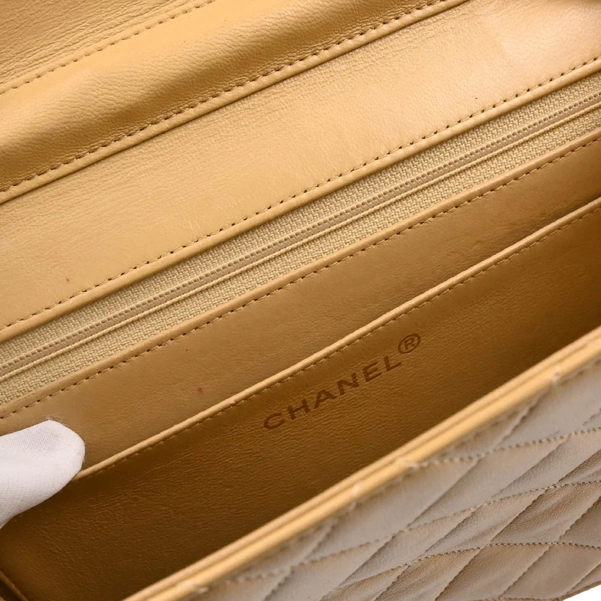 Chanel Beige Lambskin 2way Shoulder Handbag