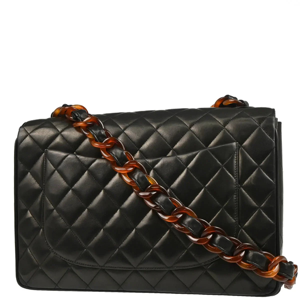 Chanel 1994-1996 Black Lambskin Jumbo Classic Flap Shoulder Bag