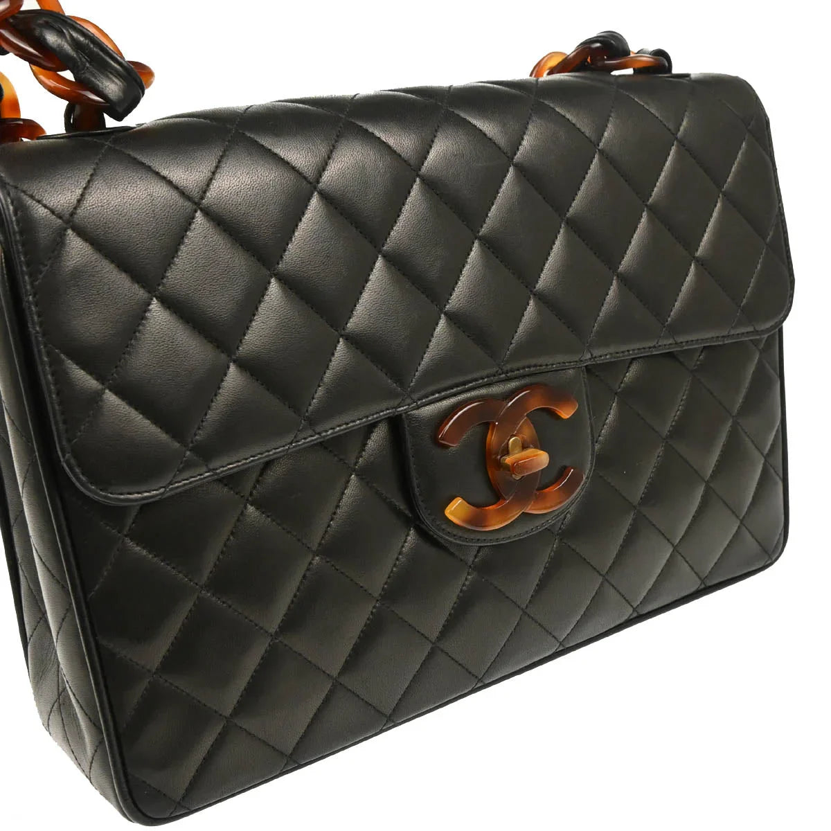 Chanel 1994-1996 Black Lambskin Jumbo Classic Flap Shoulder Bag