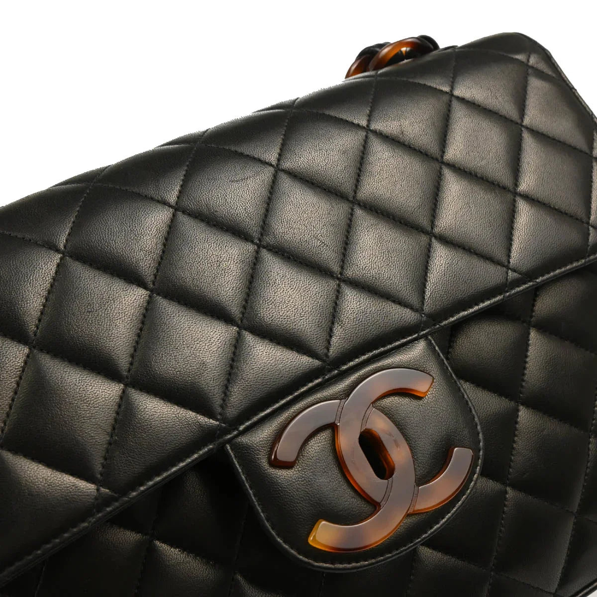 Chanel 1994-1996 Black Lambskin Jumbo Classic Flap Shoulder Bag