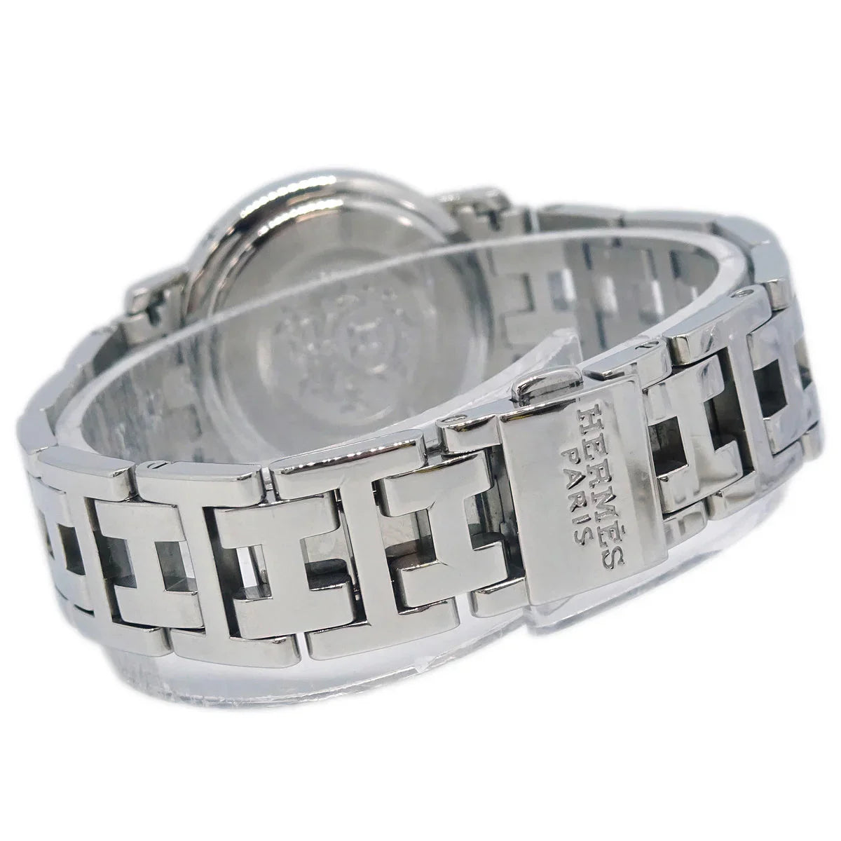 Hermes CL4.231 Clipper Quartz Watch SS Pink Shell Pink Sapphire