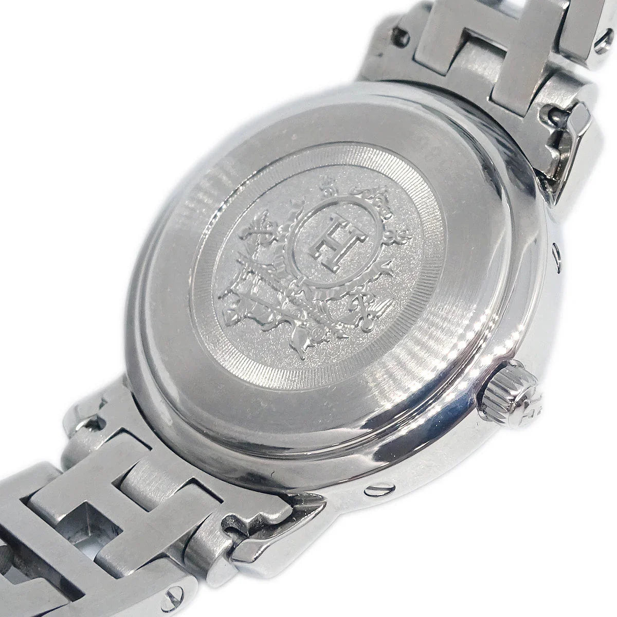 Hermes CL4.231 Clipper Quartz Watch SS Pink Shell Pink Sapphire