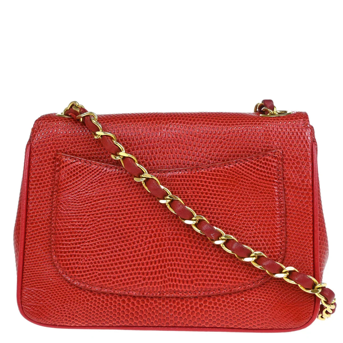Chanel * Red Lizard Mini Classic Square Flap Shoulder Bag