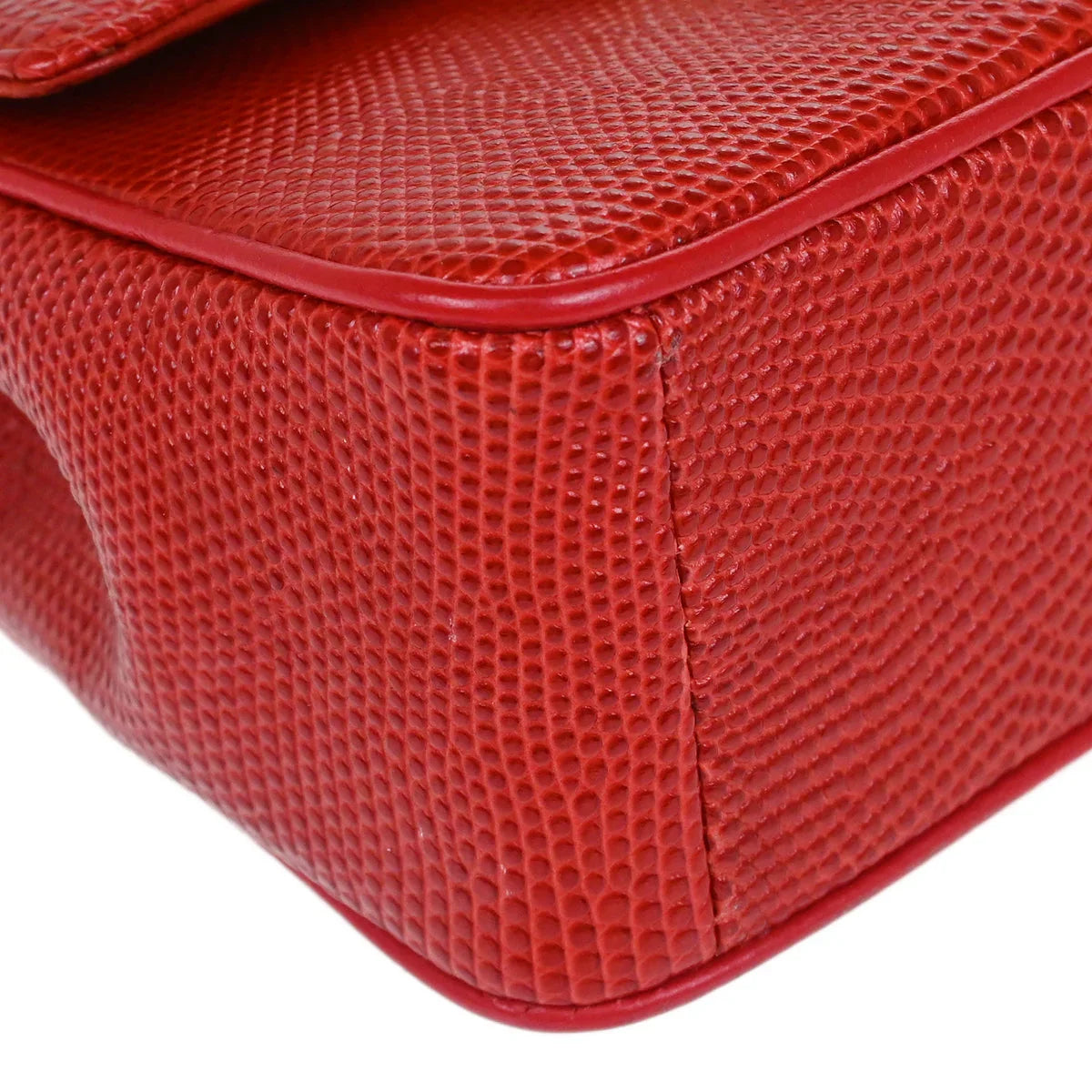 Chanel * Red Lizard Mini Classic Square Flap Shoulder Bag