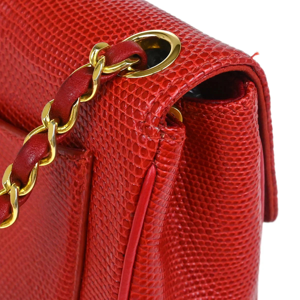 Chanel * Red Lizard Mini Classic Square Flap Shoulder Bag