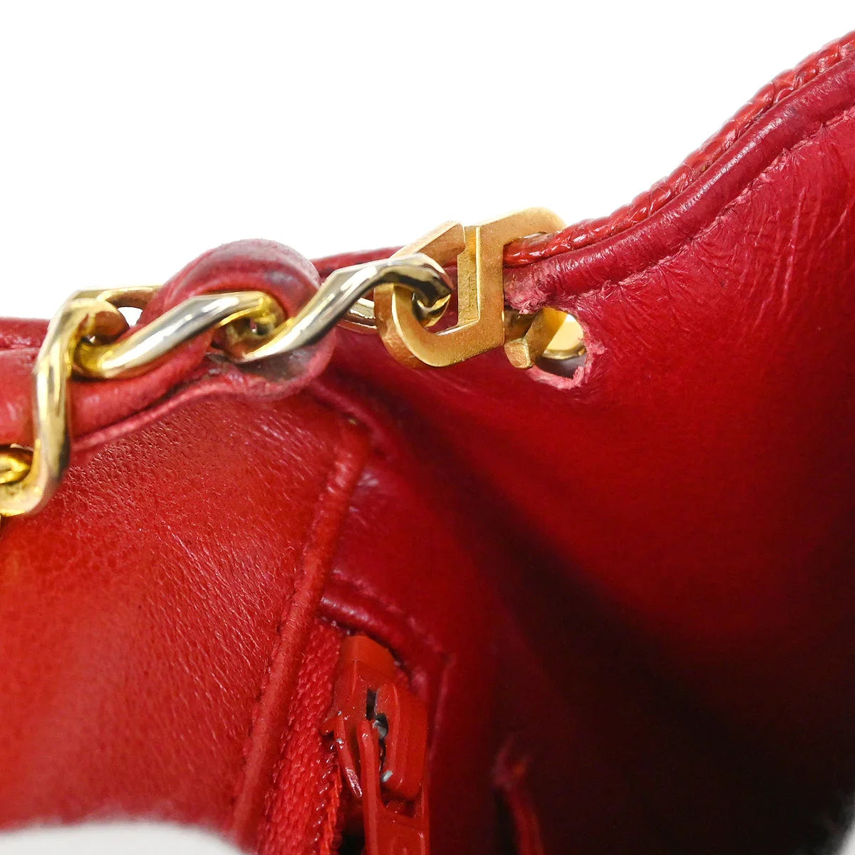 Chanel * Red Lizard Mini Classic Square Flap Shoulder Bag