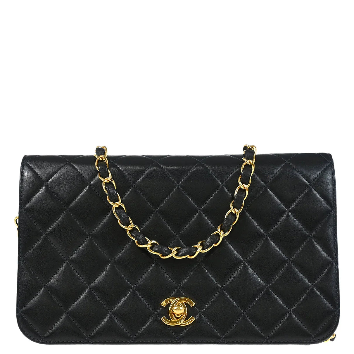 Chanel Black Lambskin Turnlock Small Full Flap Shoulder Bag
