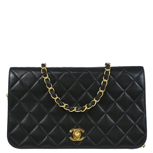 Chanel 2001-2003 Black Lambskin Turnlock Small Full Flap Shoulder Bag