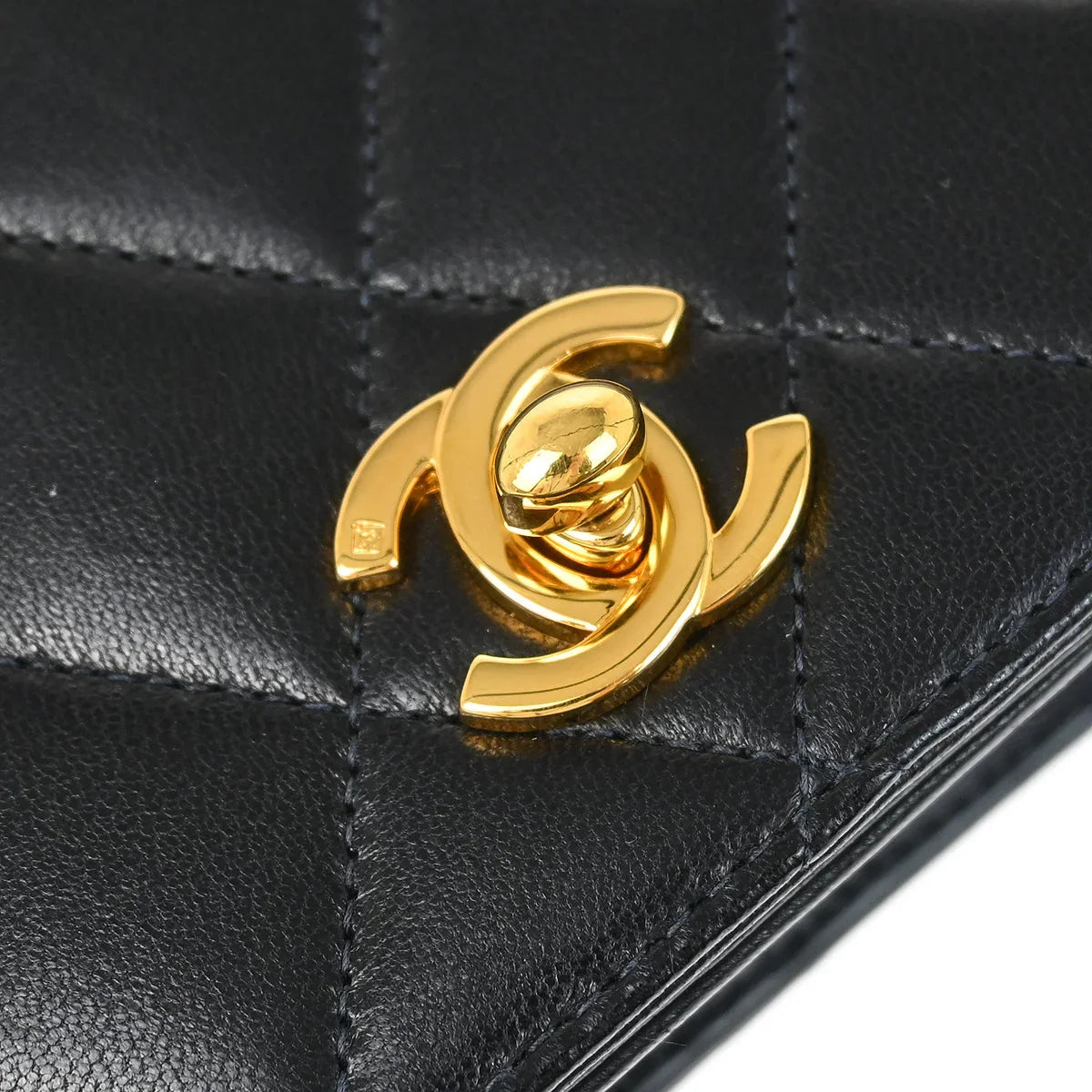Chanel Black Lambskin Turnlock Small Full Flap Shoulder Bag