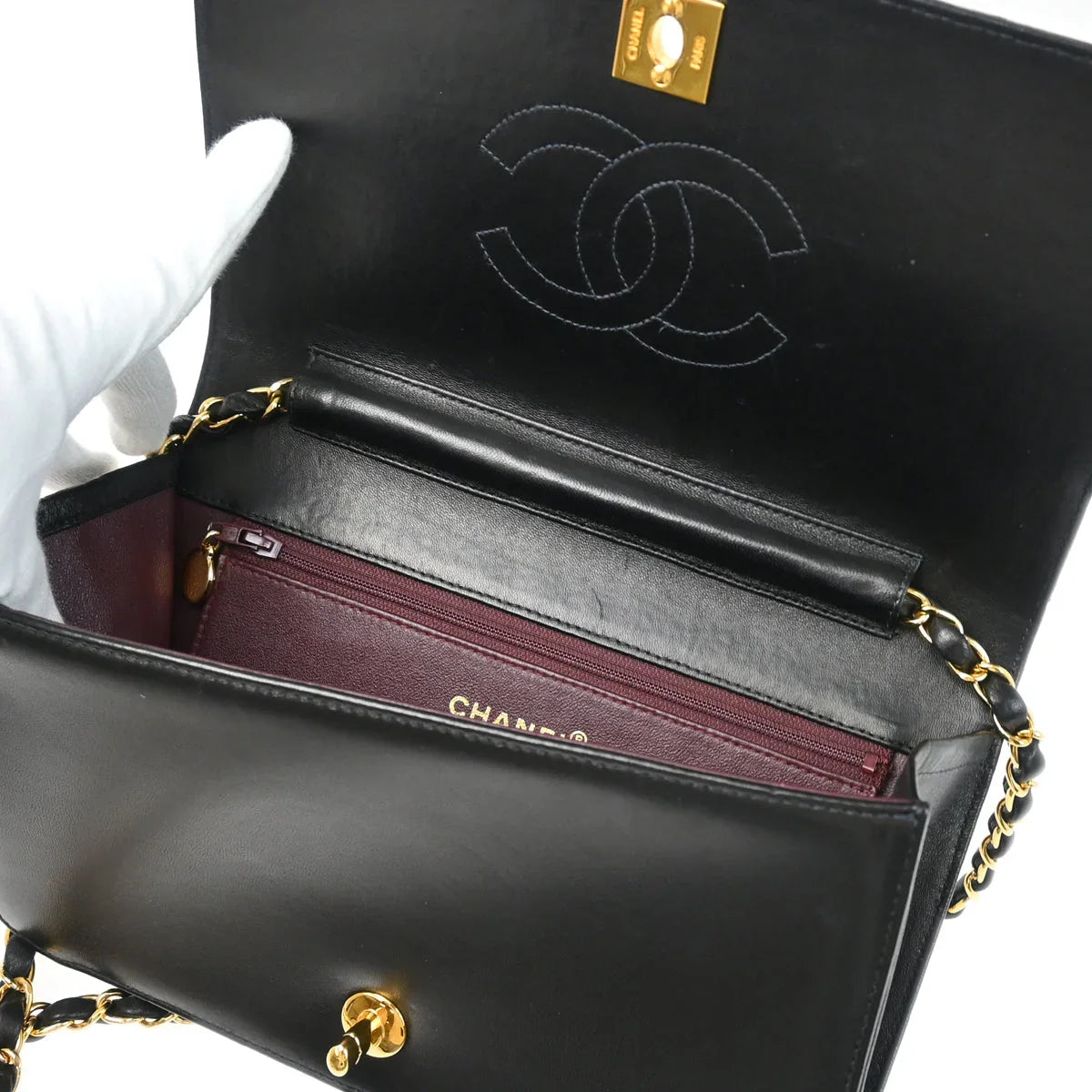 Chanel Black Lambskin Turnlock Small Full Flap Shoulder Bag