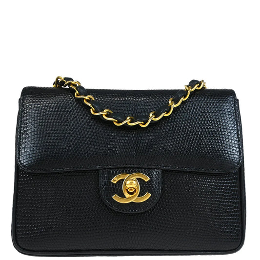 Chanel *Black Lizard Mini Classic Square Flap Shoulder Bag