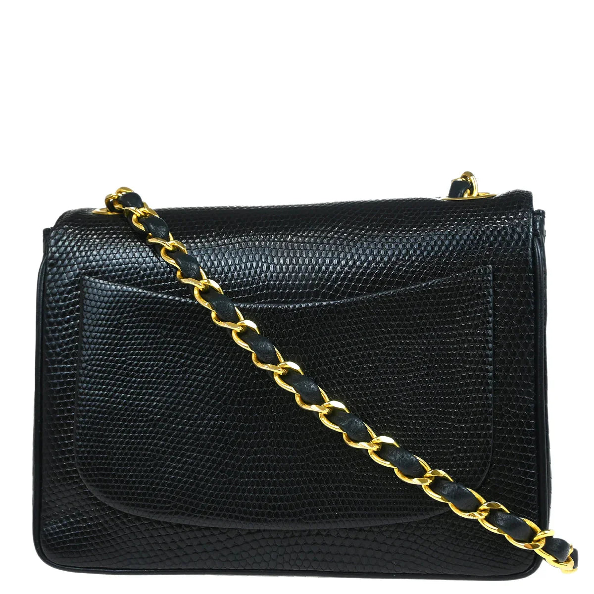 Chanel *Black Lizard Mini Classic Square Flap Shoulder Bag