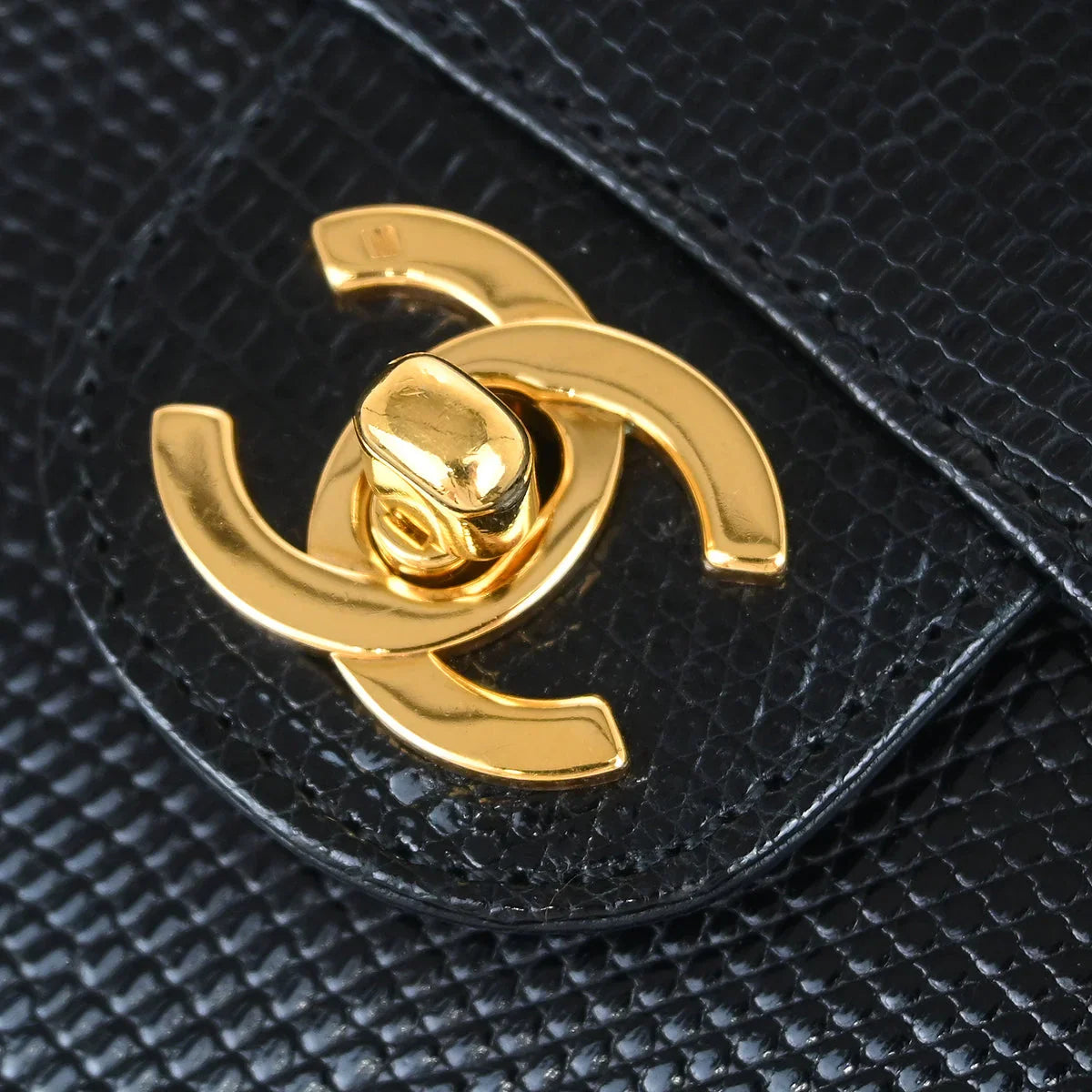 Chanel *Black Lizard Mini Classic Square Flap Shoulder Bag