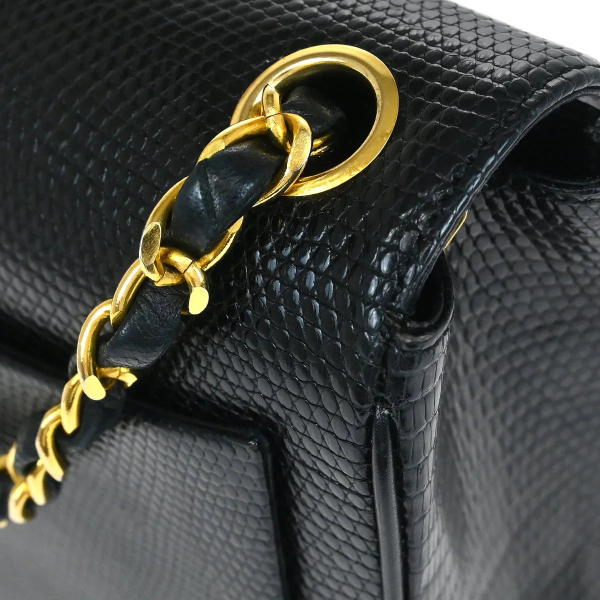 Chanel *Black Lizard Mini Classic Square Flap Shoulder Bag