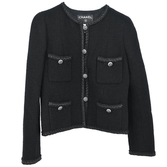 Chanel 2008 Little Black Line Single Breasted Collarless Jacket Black #36