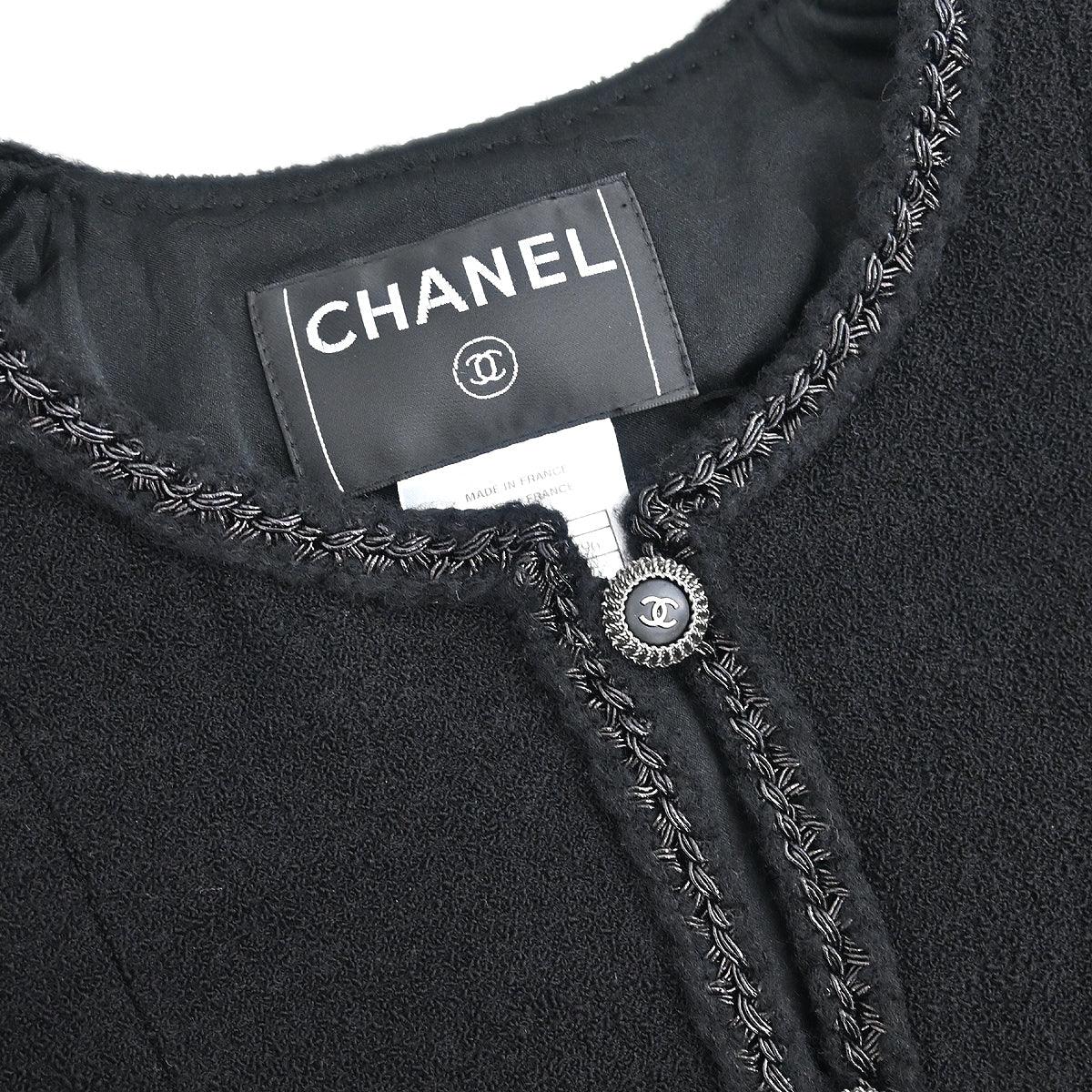 Chanel 2008 Little Black Line Single Breasted Collarless Jacket Black #36