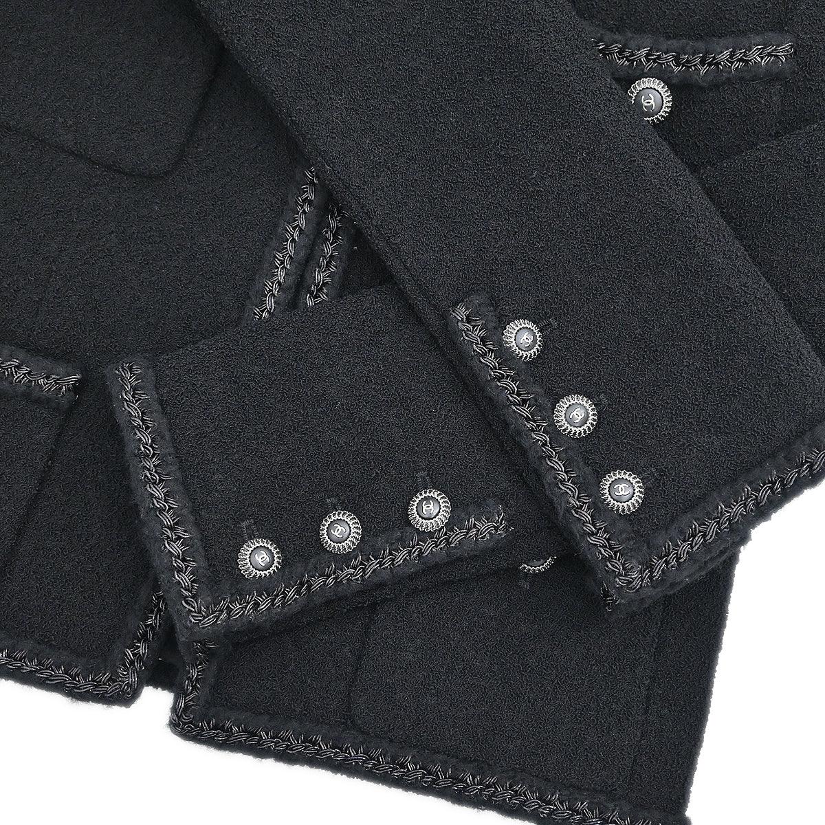 Chanel 2008 Little Black Line Single Breasted Collarless Jacket Black #36