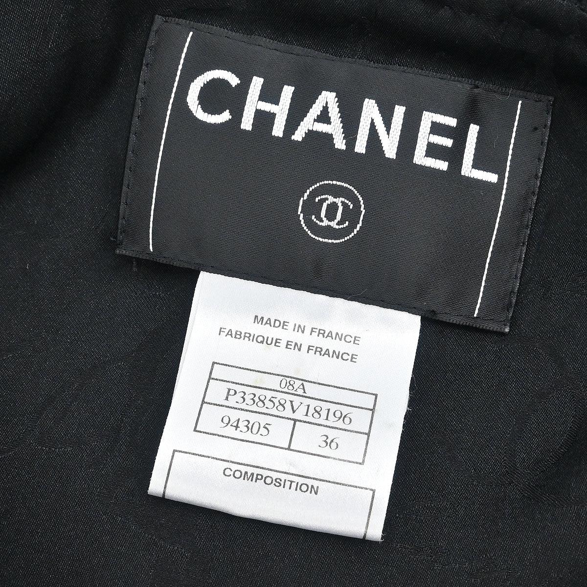 Chanel 2008 Little Black Line Single Breasted Collarless Jacket Black #36