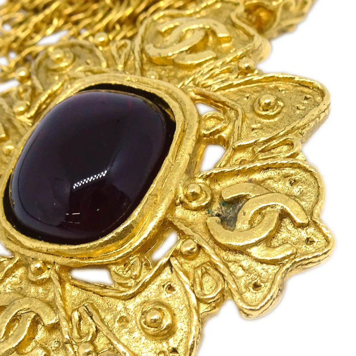 Chanel Gripoix Brooch Pin Gold Red Fringe 94A