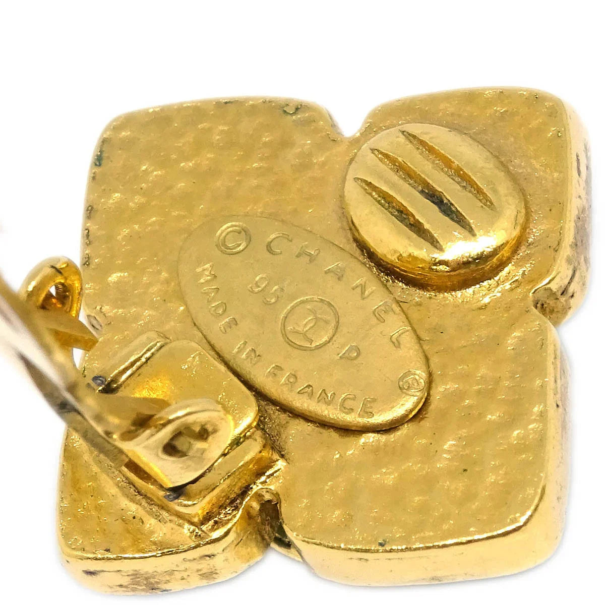 Chanel Gripoix Rhombus Earrings Clip-On Gold Green 95P