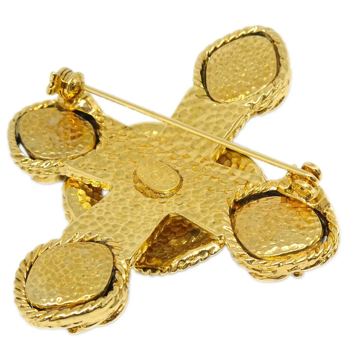 Chanel Brooch Pin Gold Cross Stone 95A