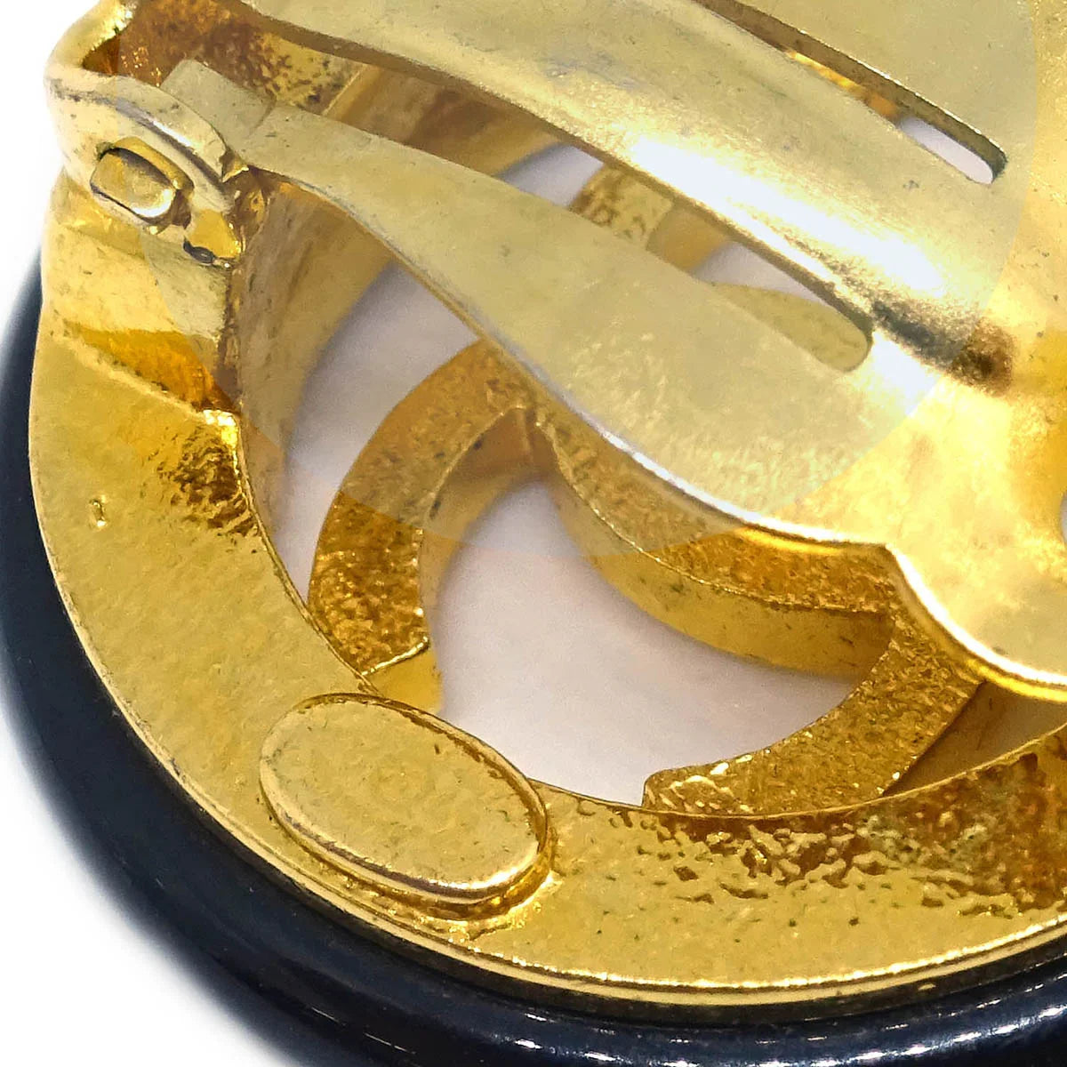 Chanel Gold Black Button Earrings Clip-On 97A