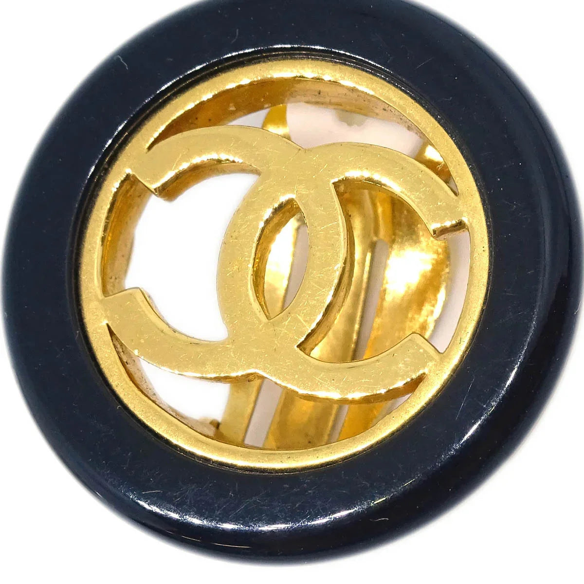 Chanel Gold Black Button Earrings Clip-On 97A