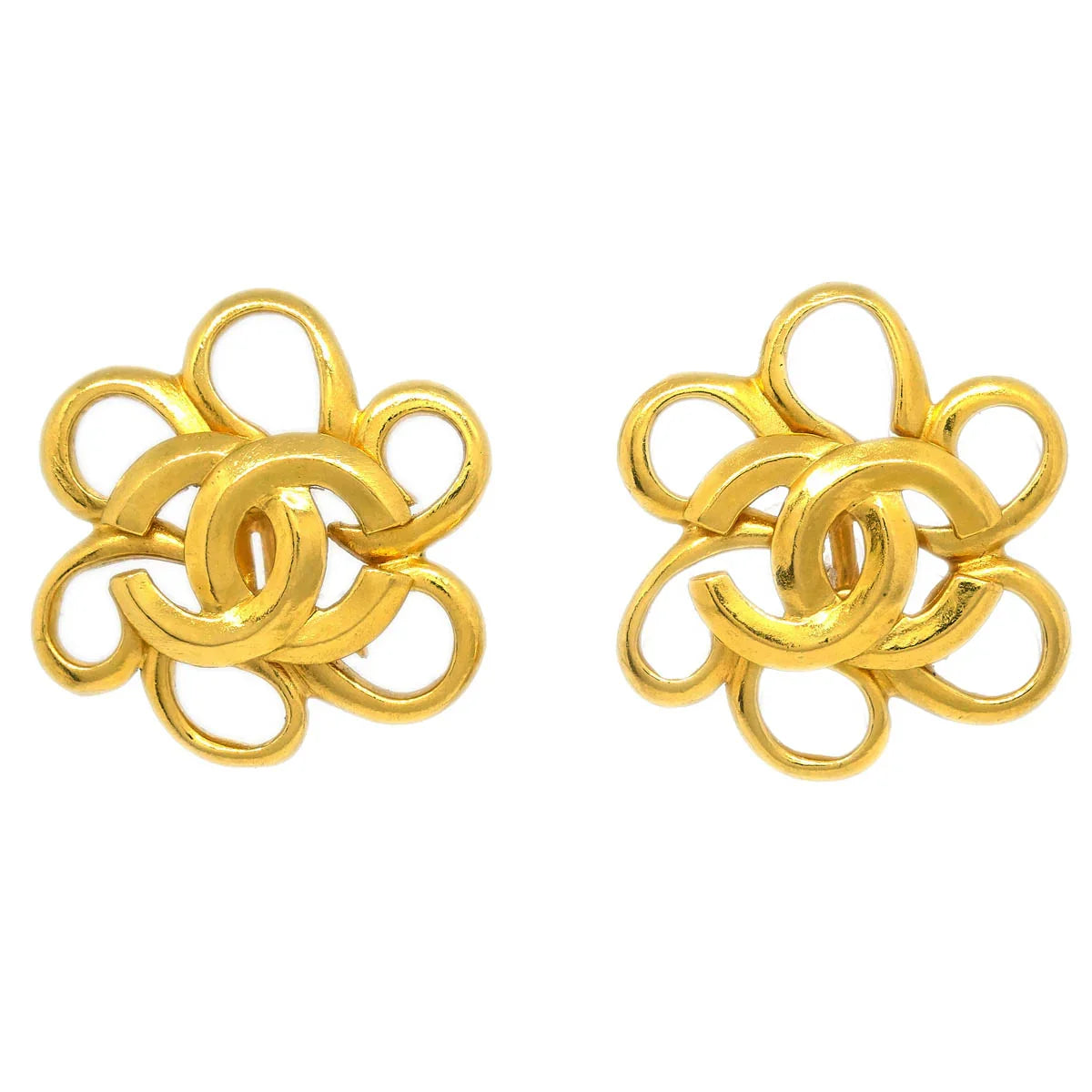 Chanel Flower Earrings Clip-On Gold 96P