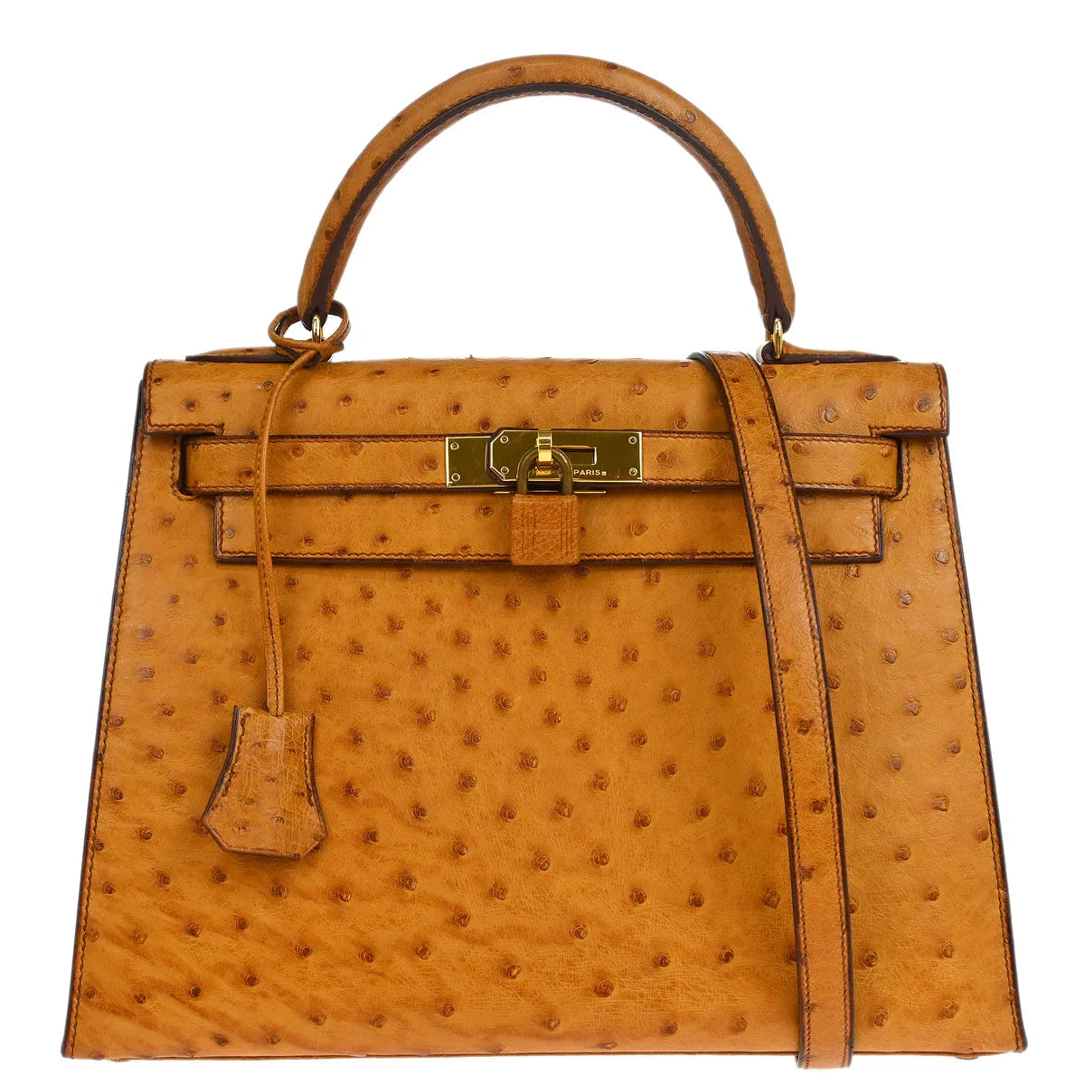 Hermes * Chestnut Ostrich Kelly 28 Sellier 2way Shoulder Handbag