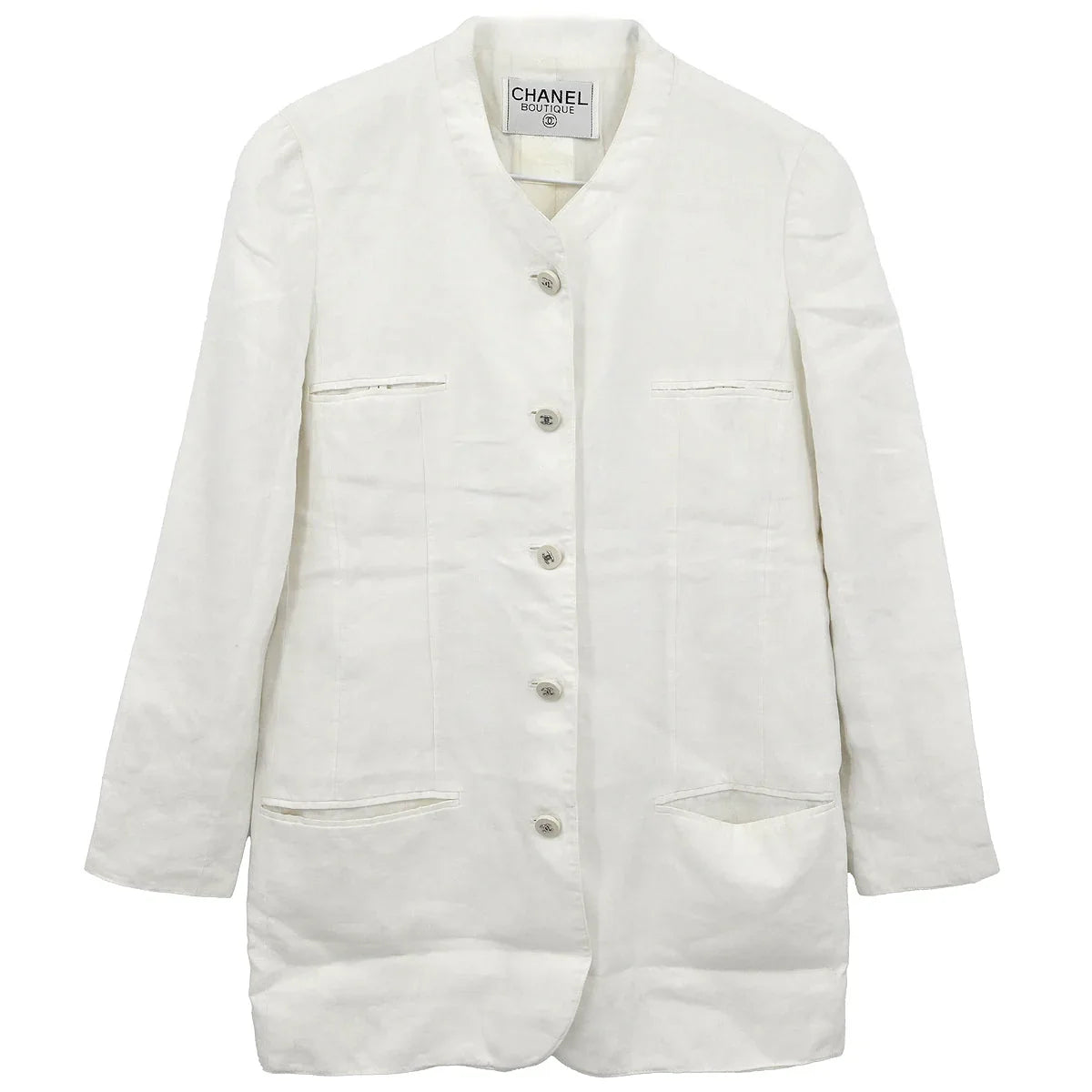 Chanel Collarless Single Breasted Jacket White