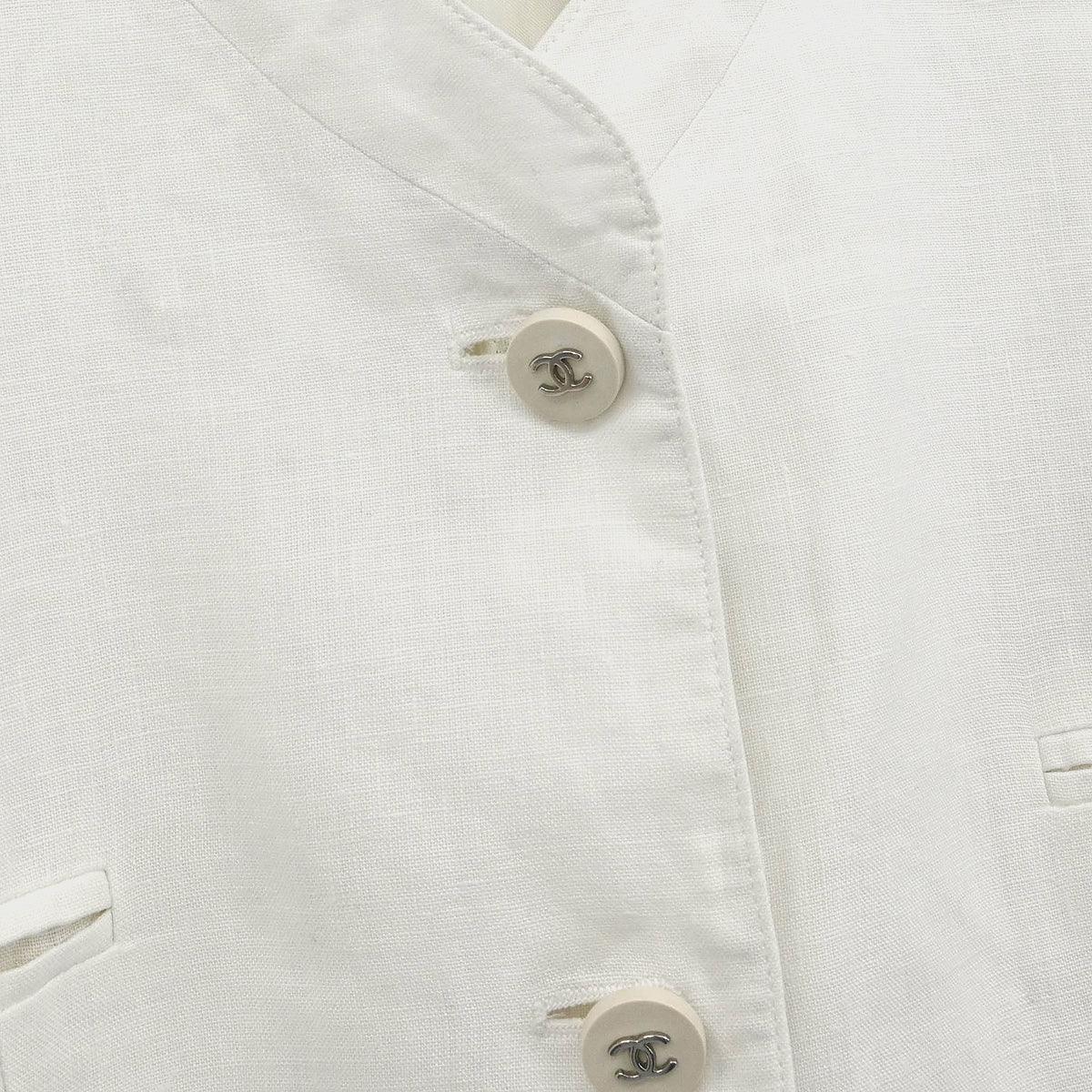 Chanel Collarless Single Breasted Jacket White