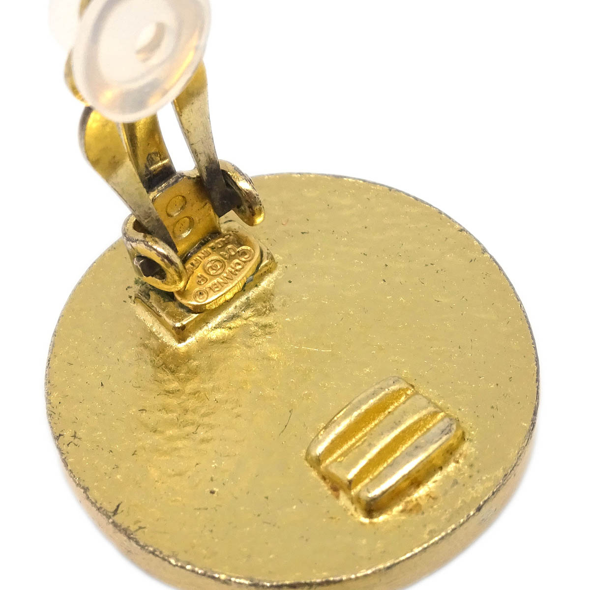 Chanel Button Earrings Clip-On Gold Red 01P