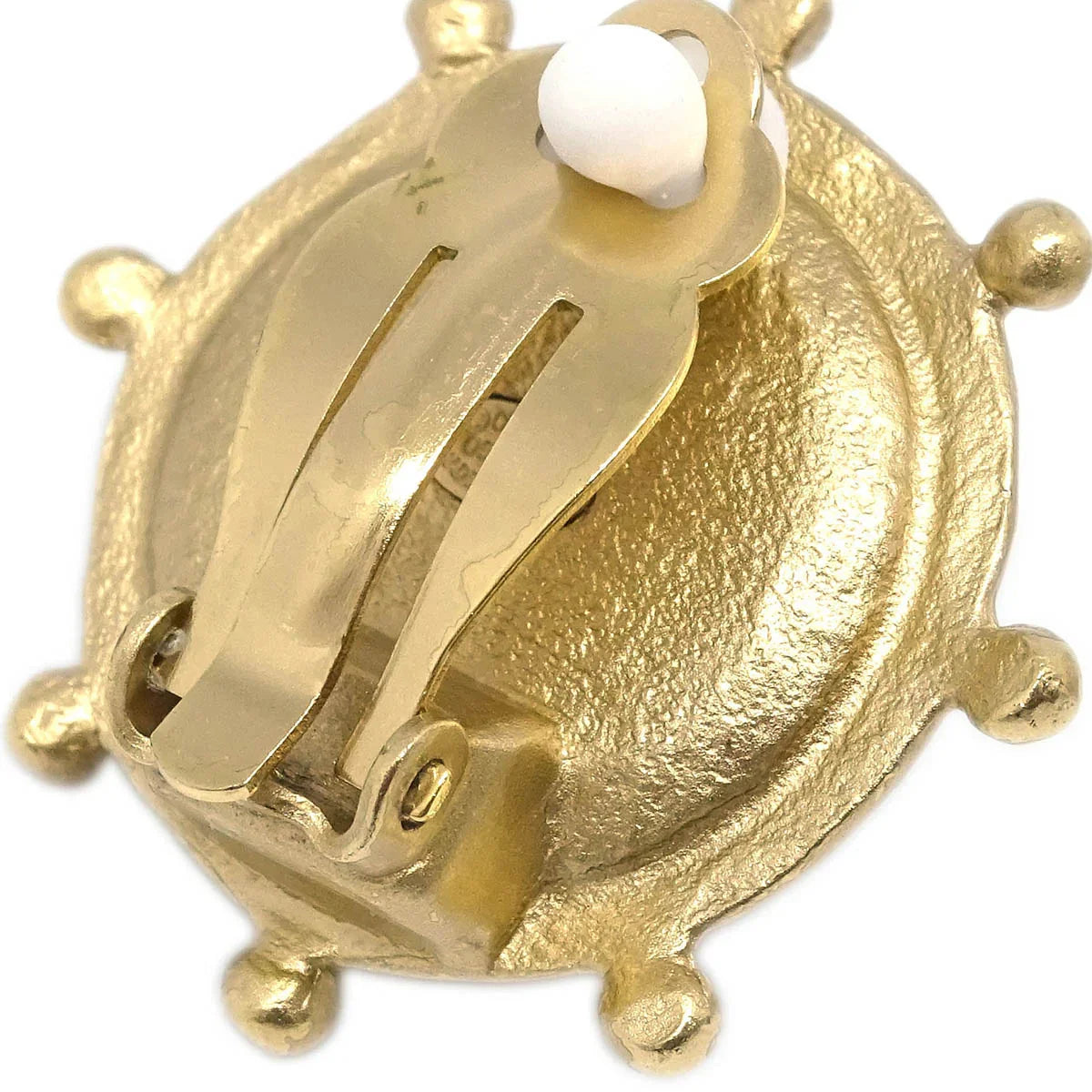 Chanel Gold Button Earrings Clip-On Rhinestone Costume Pearl 05A