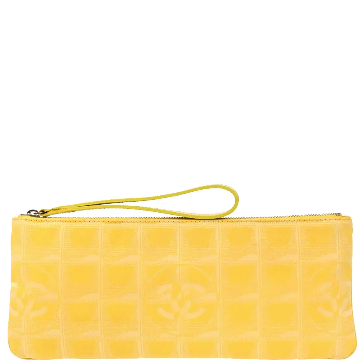 Chanel Yellow Jacquard Nylon Travel Line Clutch Bag