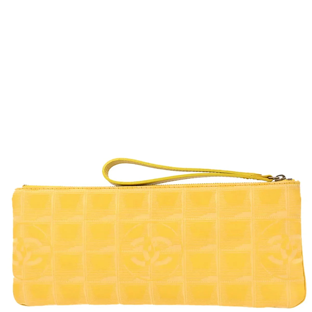 Chanel Yellow Jacquard Nylon Travel Line Clutch Bag