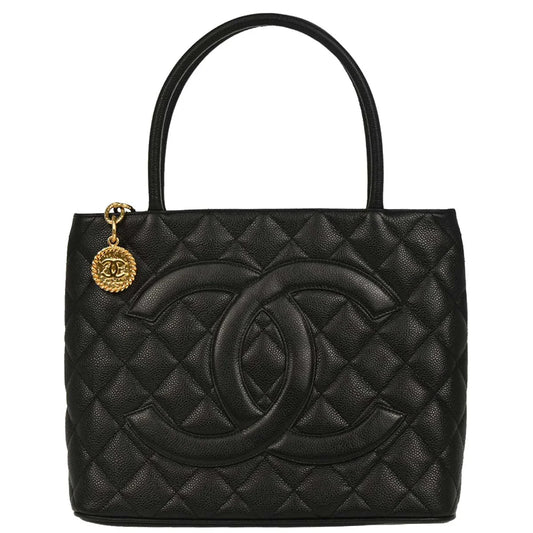 Chanel Black Caviar Medallion Tote Handbag