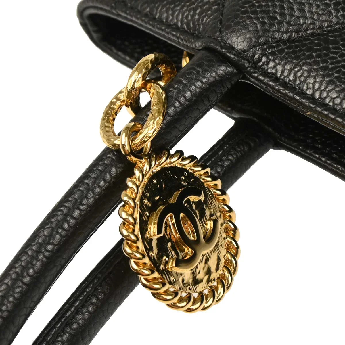 Chanel Black Caviar Medallion Tote Handbag