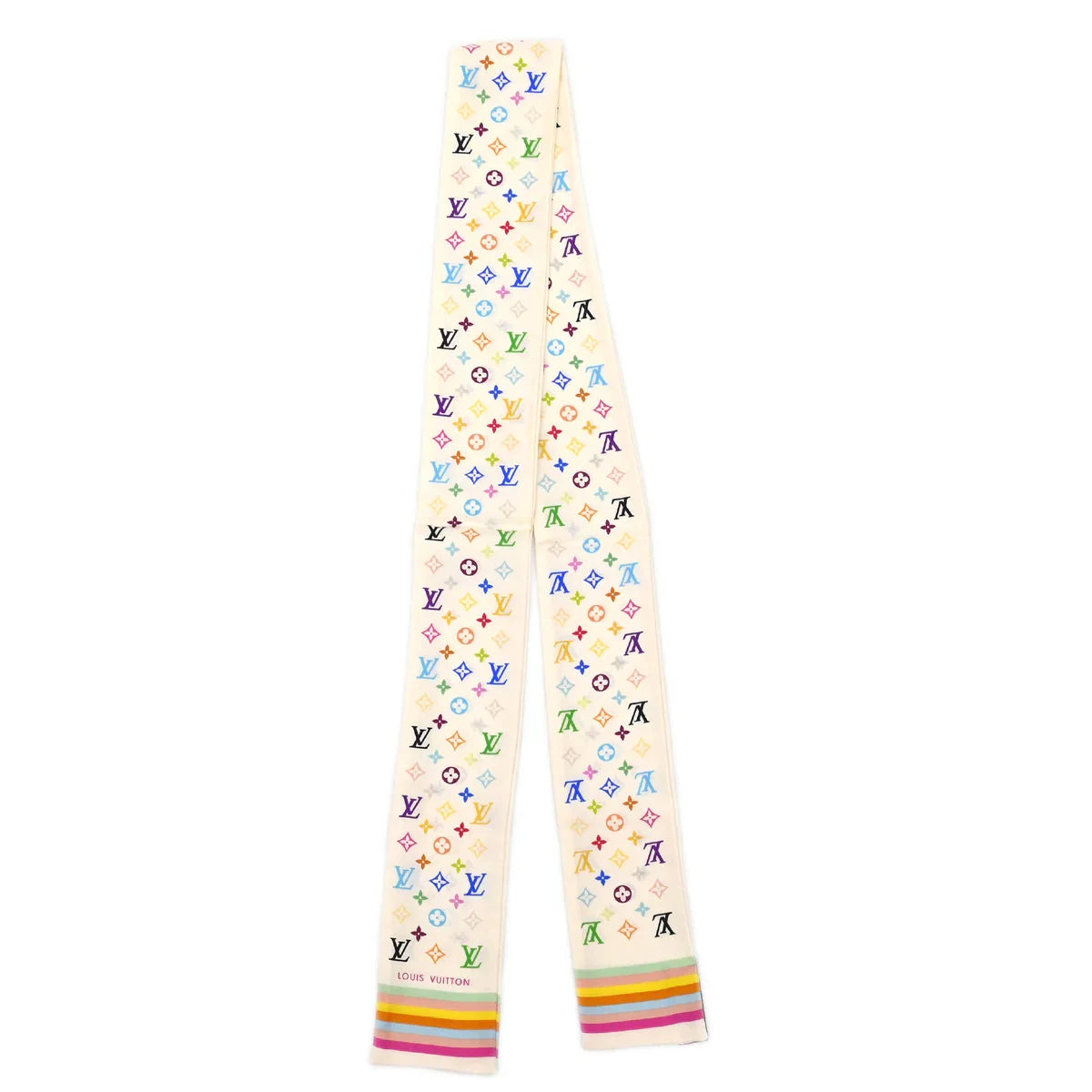 Louis Vuitton White Multicolor Bandeau Scarf M71991 Small Good