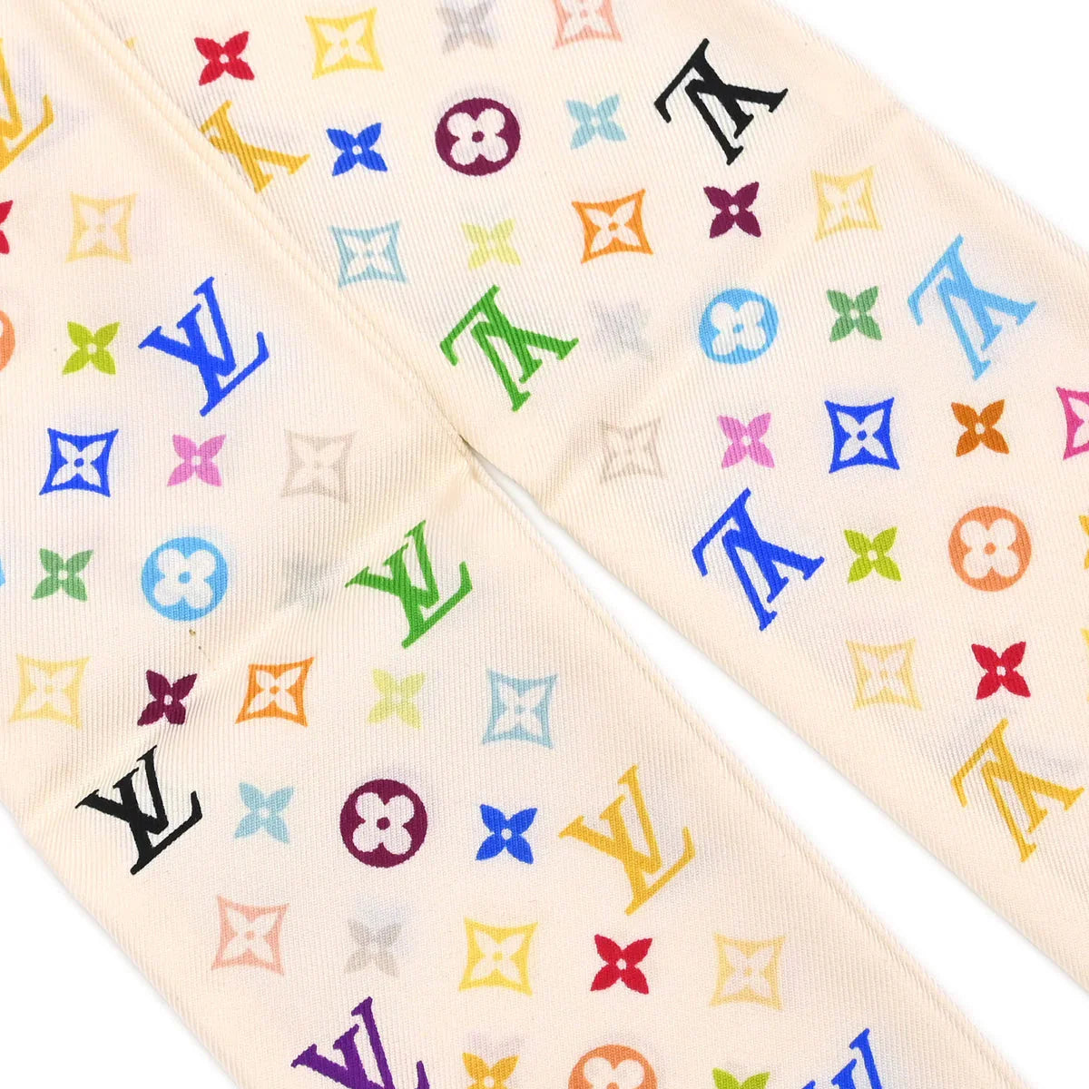 Louis Vuitton White Multicolor Bandeau Scarf M71991 Small Good