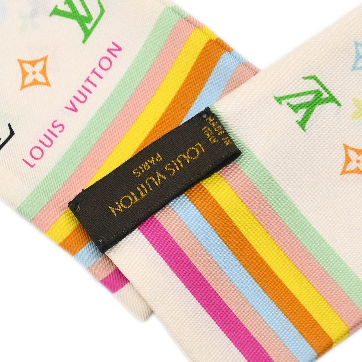 Louis Vuitton White Multicolor Bandeau Scarf M71991 Small Good