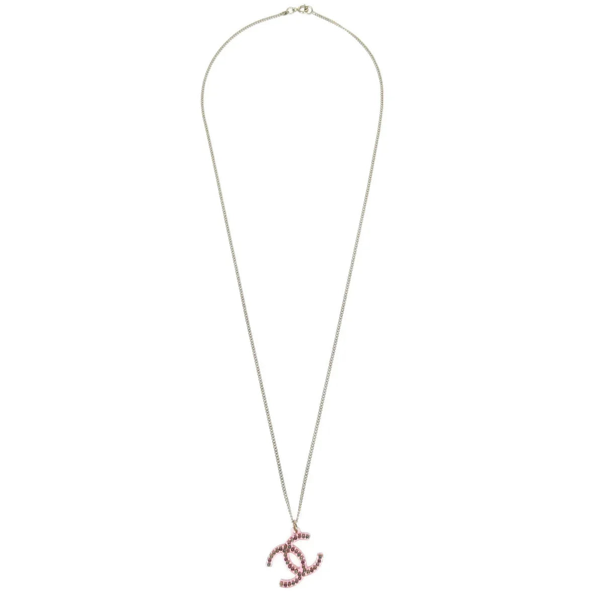 Chanel CC Chain Pendant Necklace Rhinestone Gold 04A