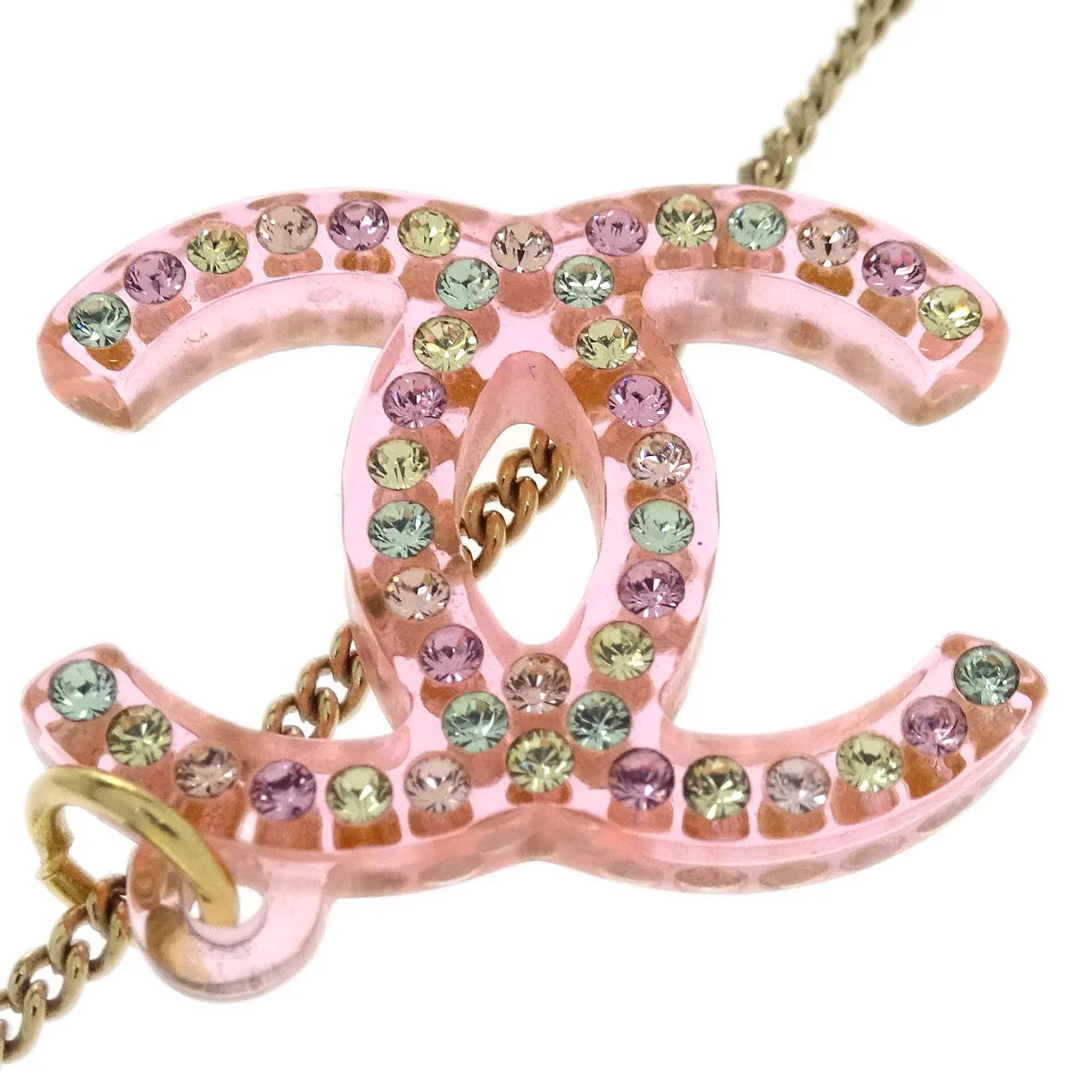 Chanel CC Chain Pendant Necklace Rhinestone Gold 04A