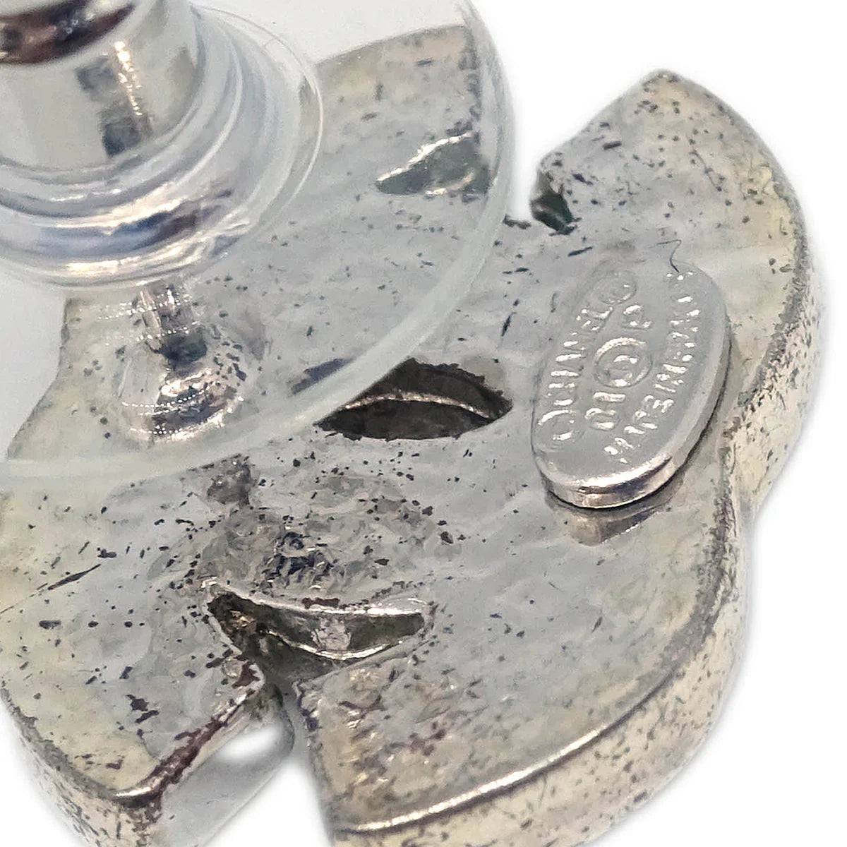 Chanel CC Piercing Earrings Silver Rhinestone 01P