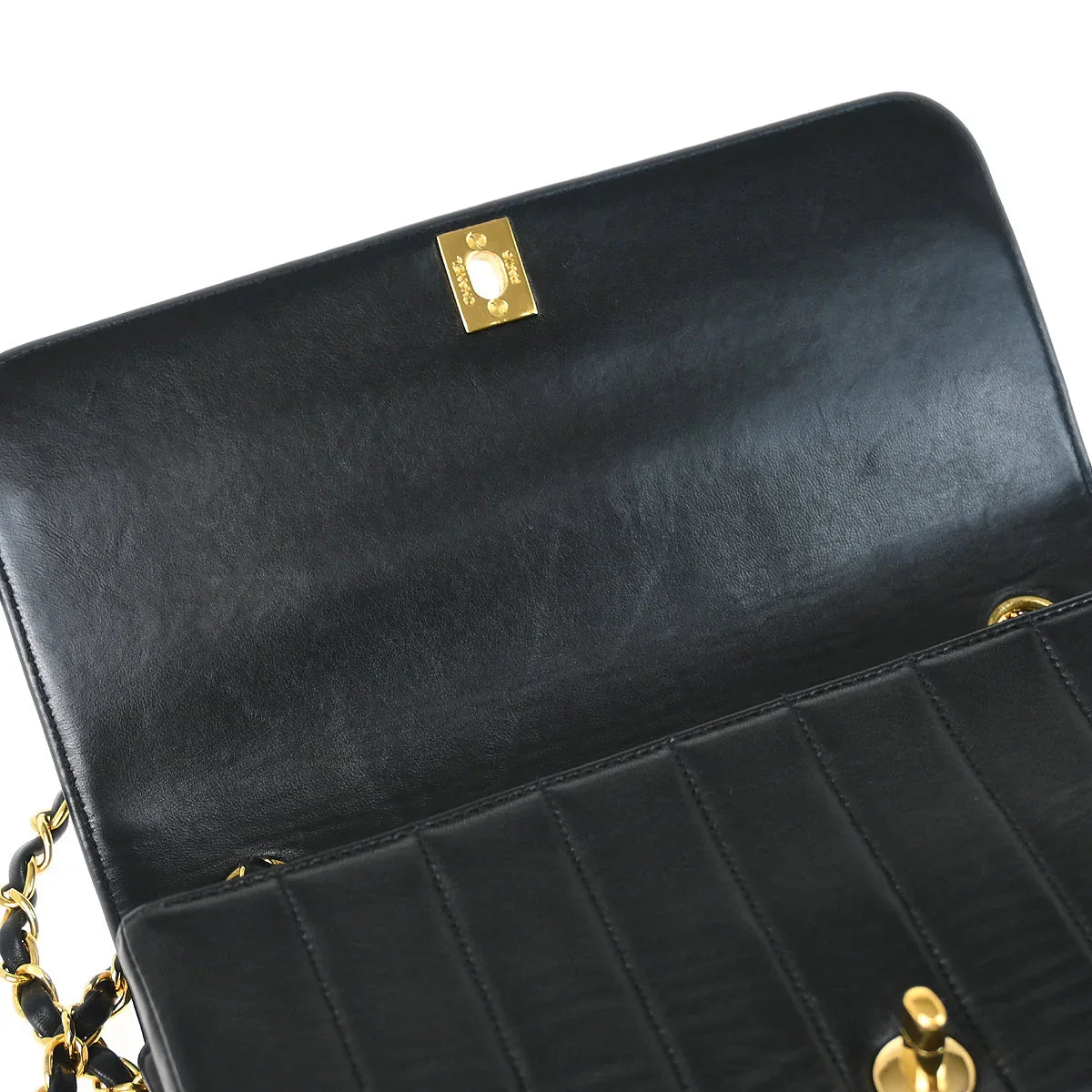 Chanel Black Lambskin Mademoiselle Straight Flap Shoulder Bag