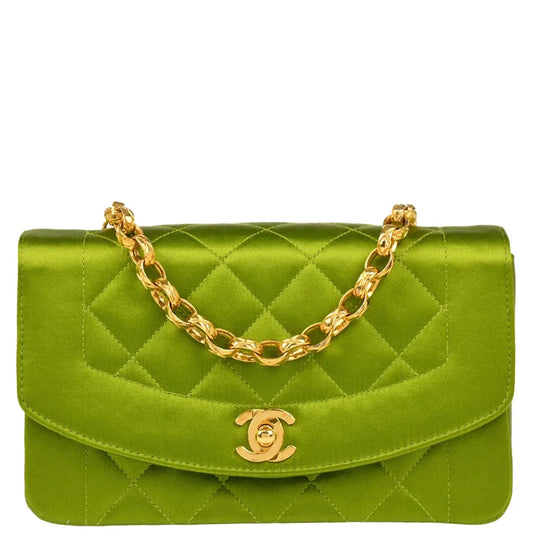 Chanel Green Satin Diana Shoulder Bag