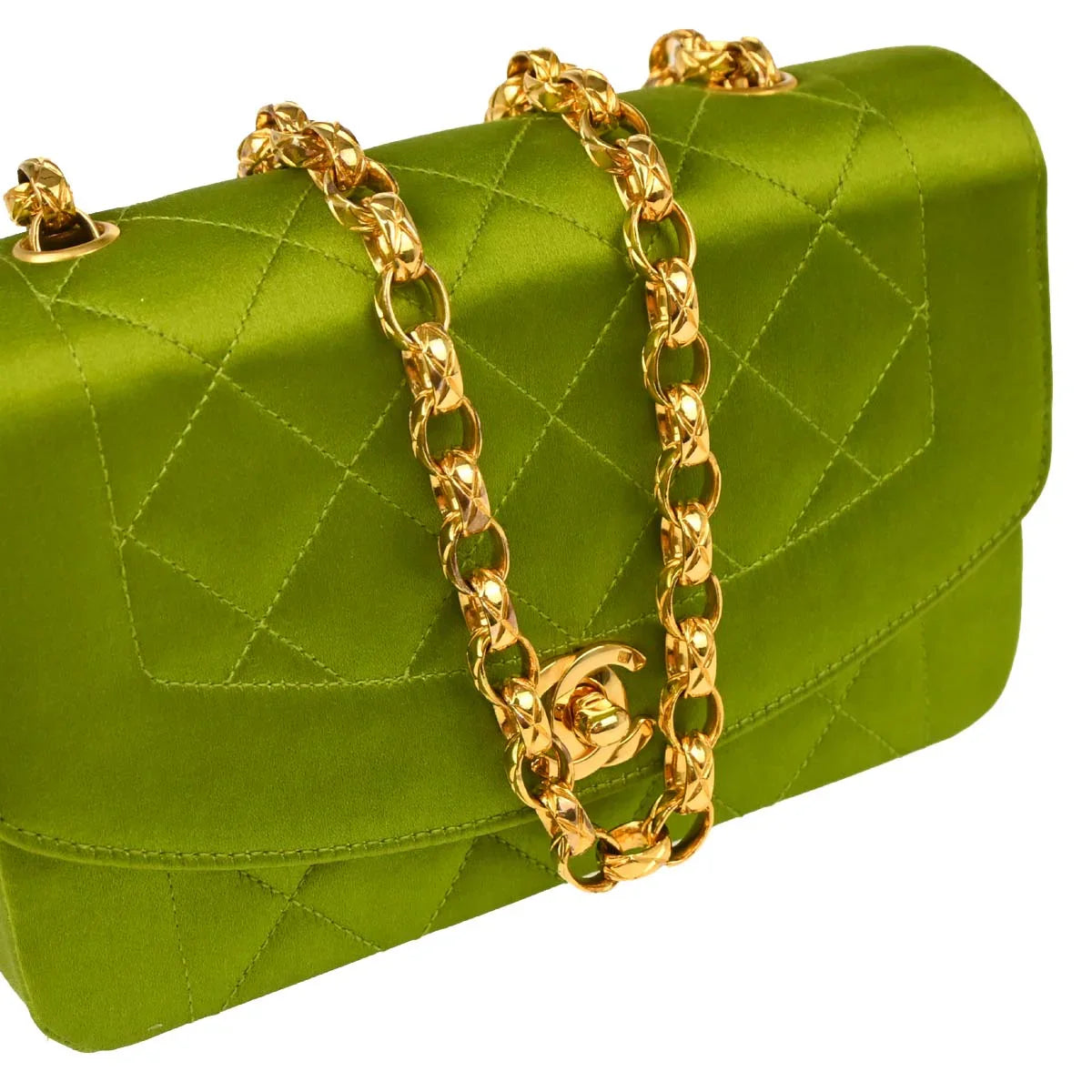 Chanel Green Satin Diana Shoulder Bag