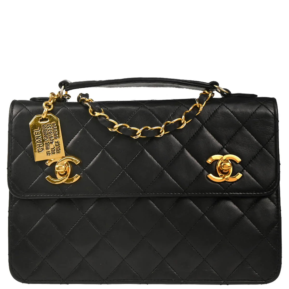 Chanel Black Lambskin 2way Shoulder Handbag