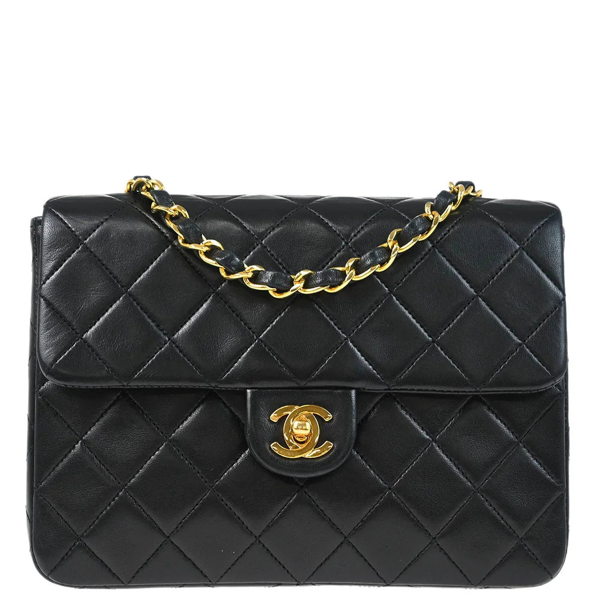 Chanel Black Lambskin Classic Square Flap Shoulder Bag