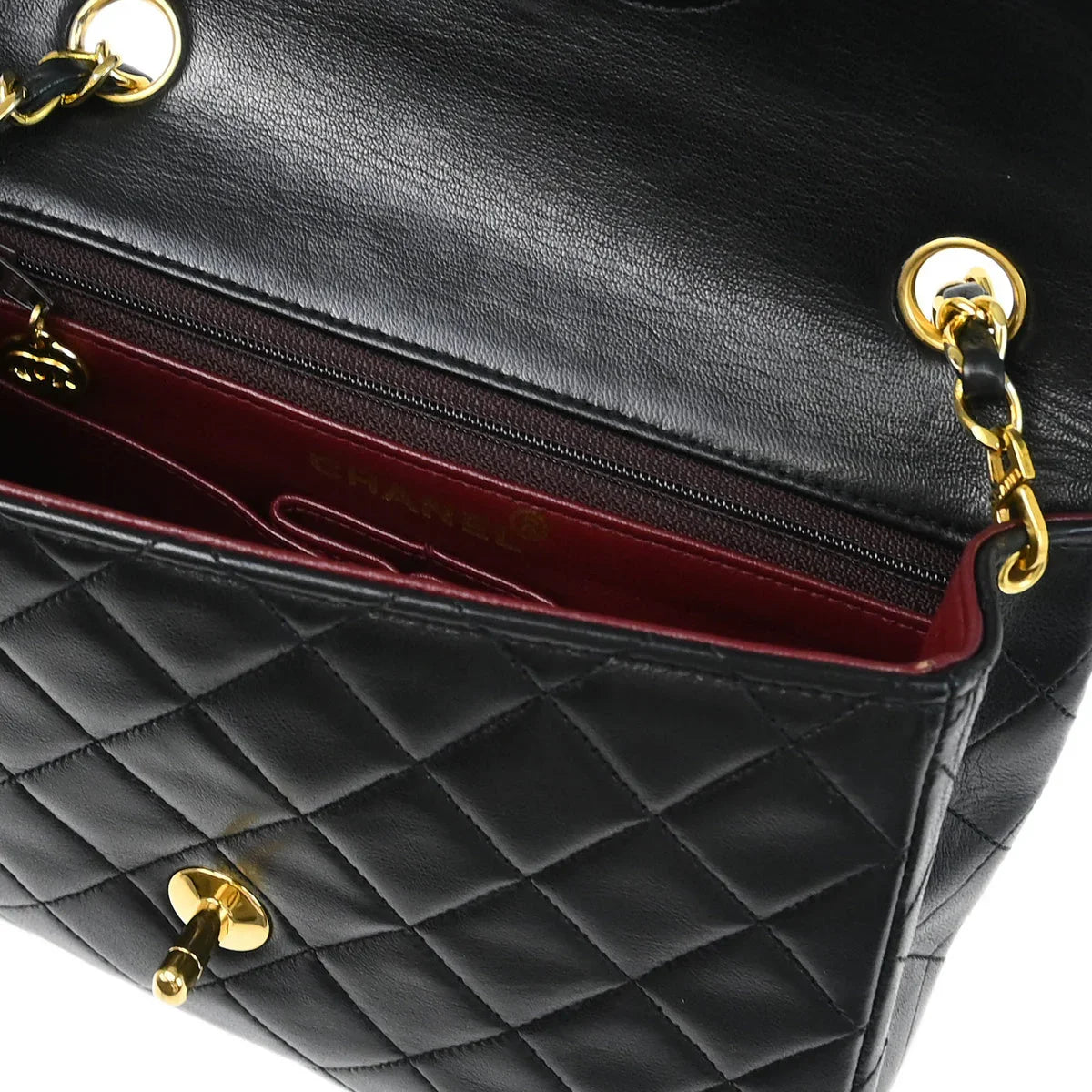 Chanel Black Lambskin Classic Square Flap Shoulder Bag