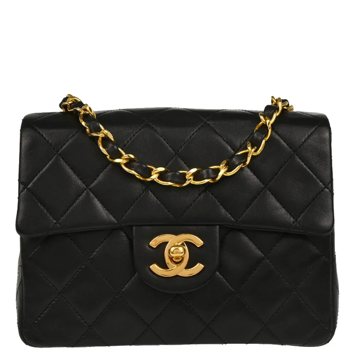 Chanel Black Lambskin Mini Classic Square Flap Shoulder Bag